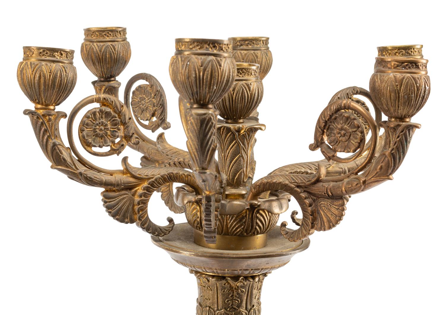 A Pair of Empire Style Gilt Bronze Seven-Light Candelabra