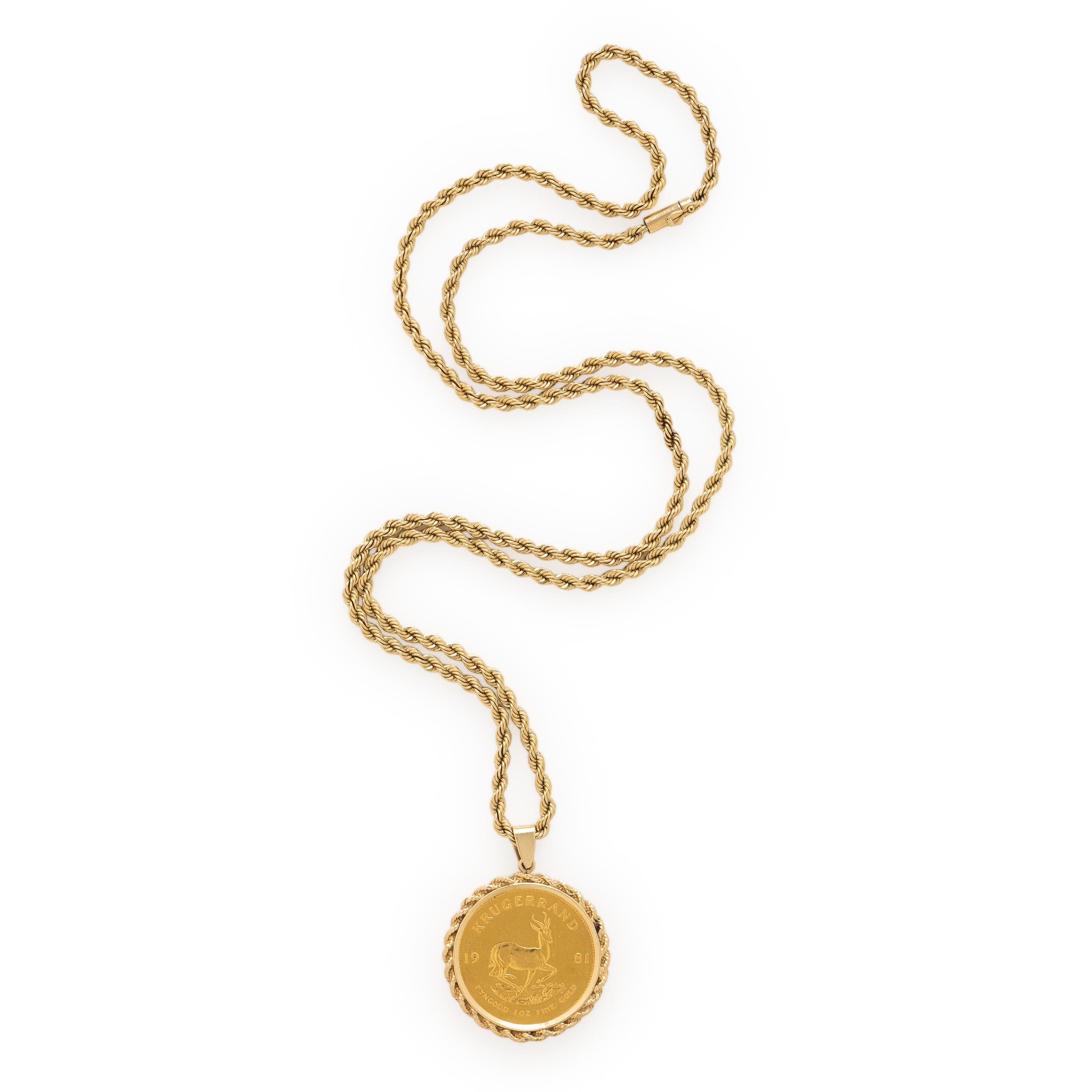 Yellow Gold and Krugerrand Coin Pendant Necklace