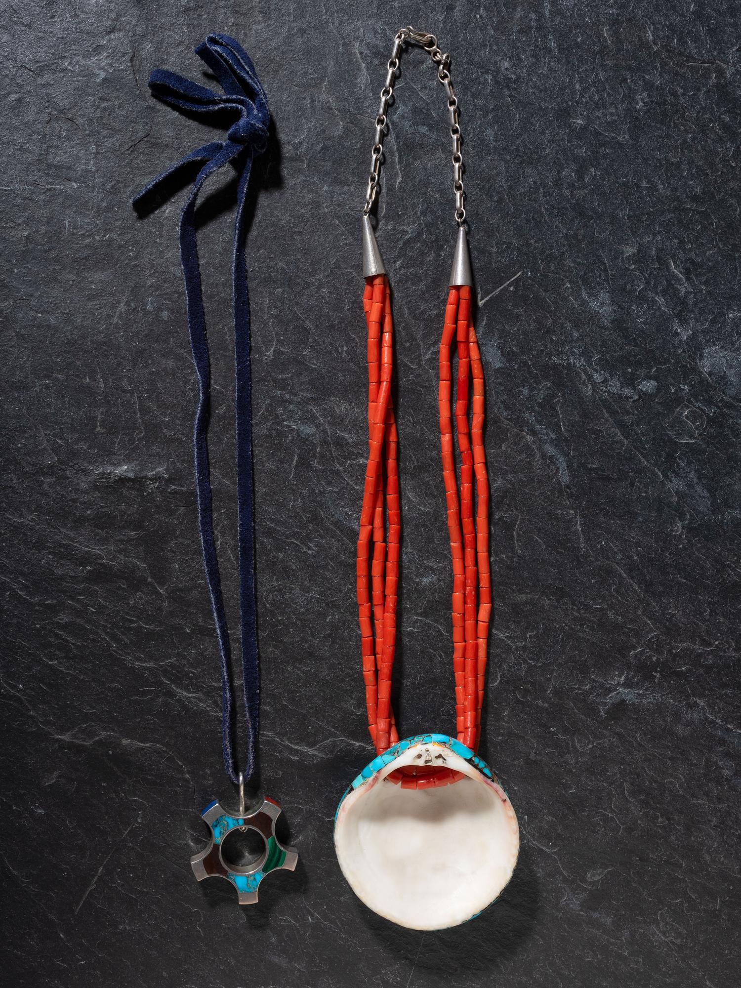 Pueblo Mosaic Inlay Spiny Oyster Shell Necklace, PLUS