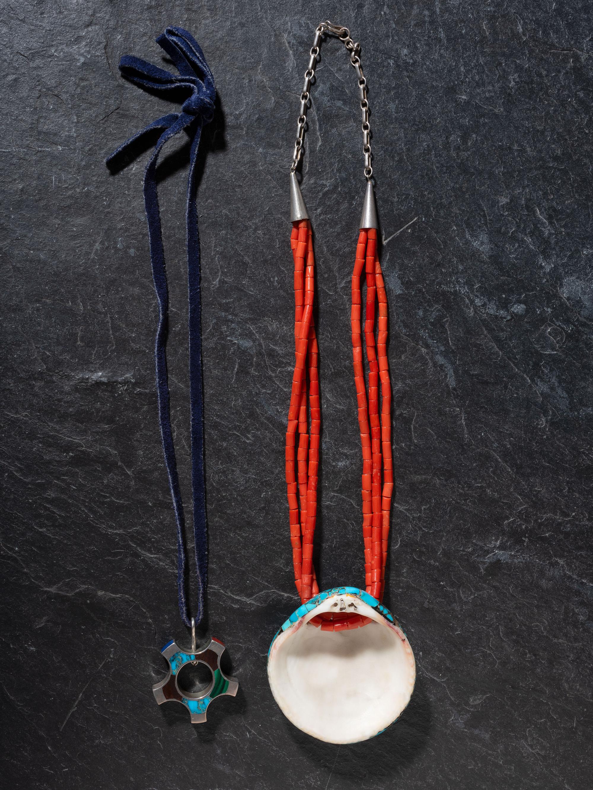 Pueblo Mosaic Inlay Spiny Oyster Shell Necklace, PLUS