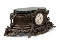 A Large Tiffany and Co. Bronze and Marble Mantel Clock