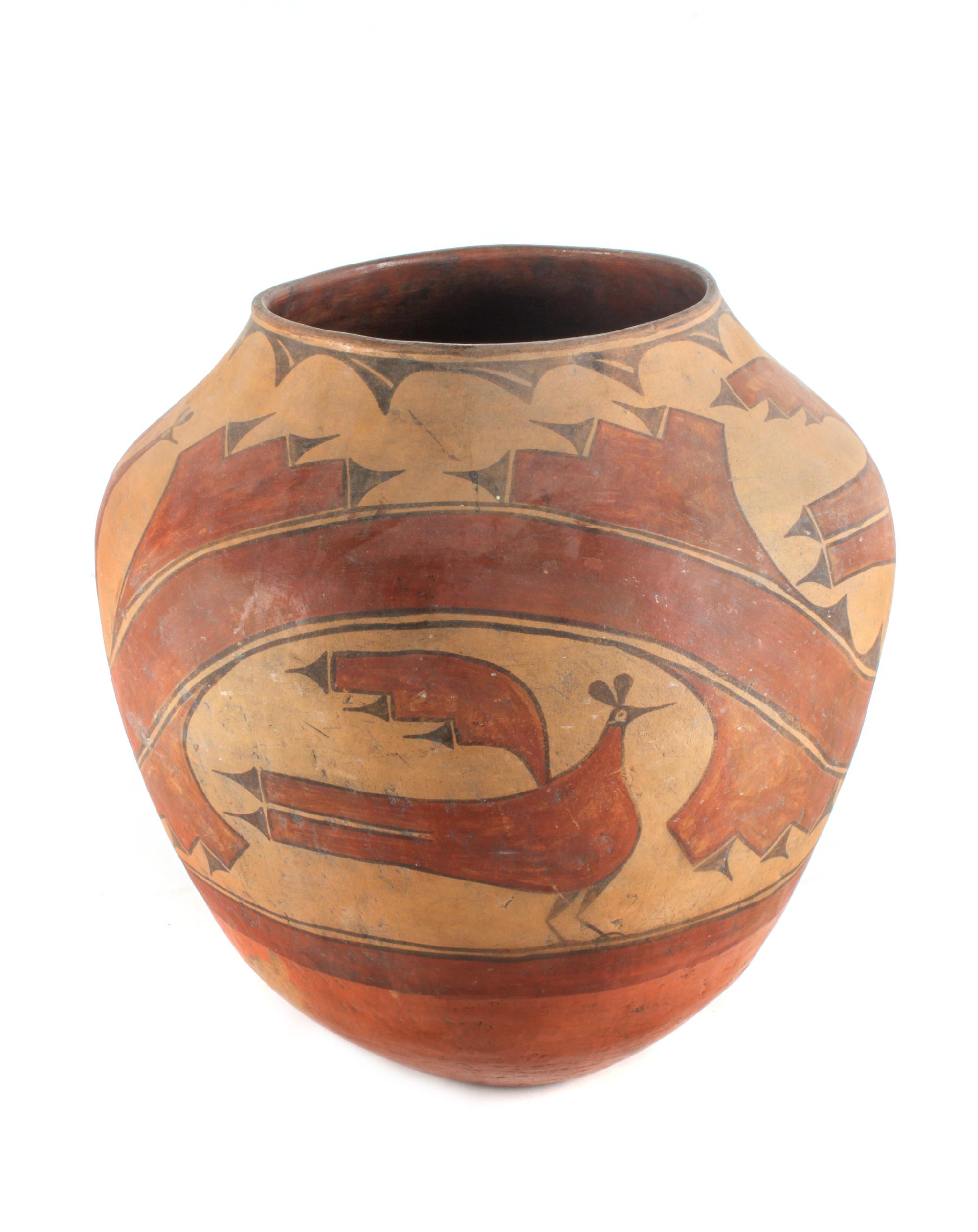 Zia Polychrome Bird Jar Height 16 x diameter 16 inches — Circa 1915