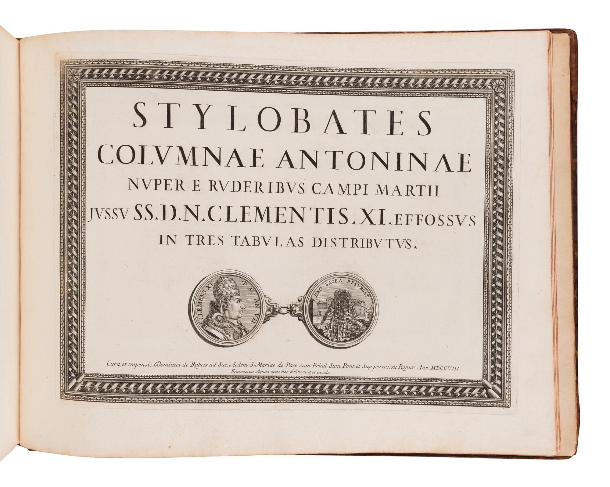 BARTOLI, Pietro Santi (ca 1635-1700). Columna cochlis M. Aurelio Antonino Augusto dicata .... Rome: Domenico de Rossi, 1704-1708.