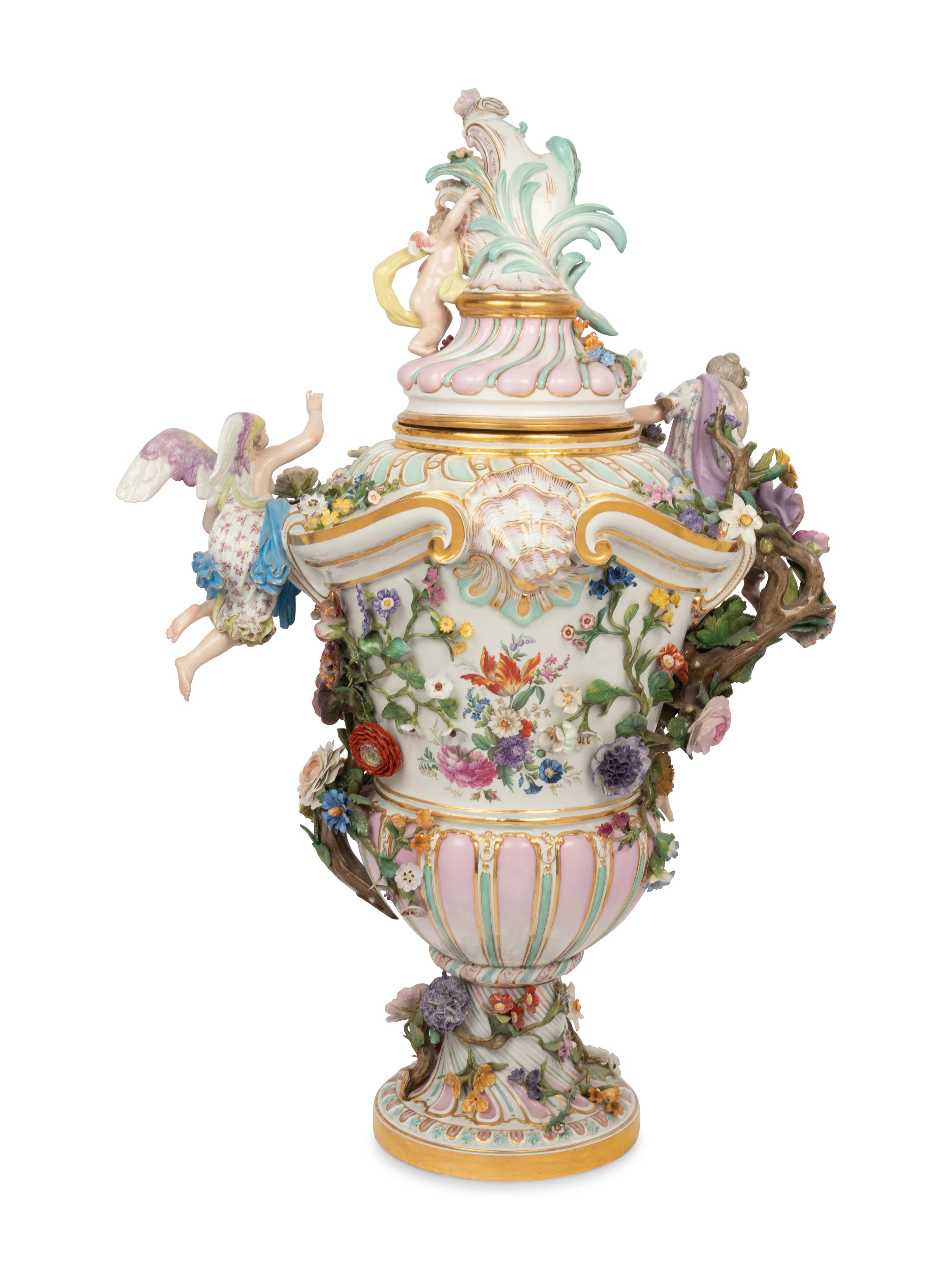 A Rare and Large Meissen Porcelain Covered Urn