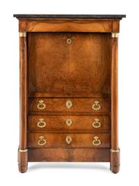 An Empire Style Gilt-Bronze Mounted Walnut Marble-Top Secrétaire à Abbatant