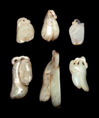 Six Chinese Celadon Jade Carvings of Fruits