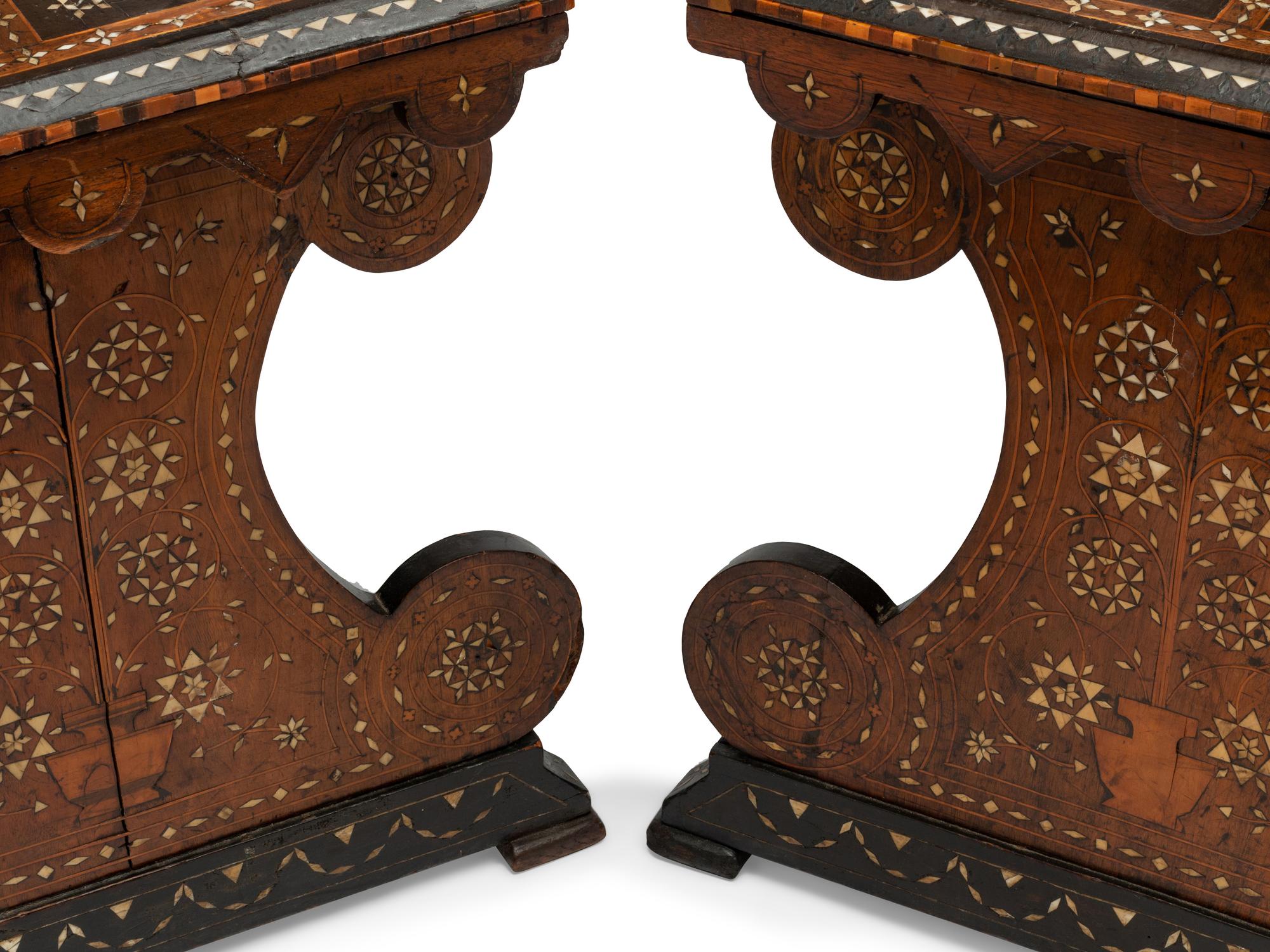 A Pair of Northern Italian Bone Inlaid Hall Chairs