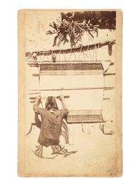 [NATIVE AMERICANS]. HILLERS, John K., photog. Boudoir card of a Hopi weaver. Walpi, AZ, 1879.
