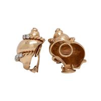 YELLOW GOLD AND DIAMOND SHELL MOTIF EARCLIPS