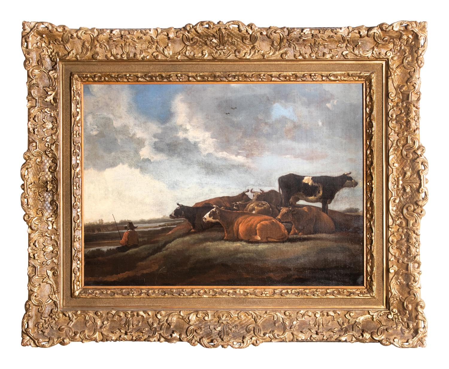 Dutch School Landscape with Cows and Shepherd oil on canvas