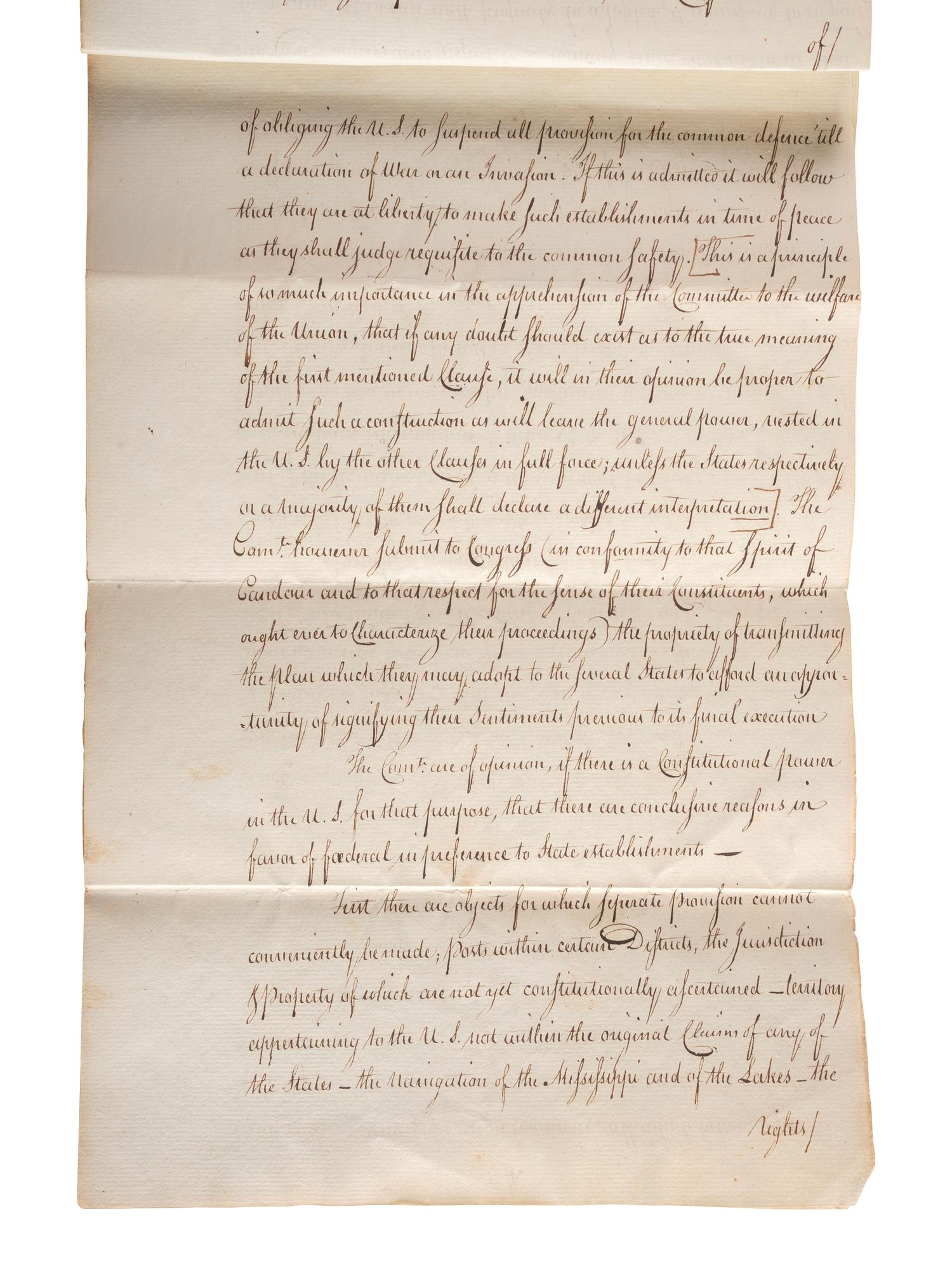 [CONTINENTAL CONGRESS] -- [HAMILTON, Alexander (1755-1804)]. [HOLTEN, Dr. Samuel (1738-1816).] Dr. Samuel Holten's personal copy of the Report of a Committee to the Continental Congress on a Military Peace Establishment, [1783].