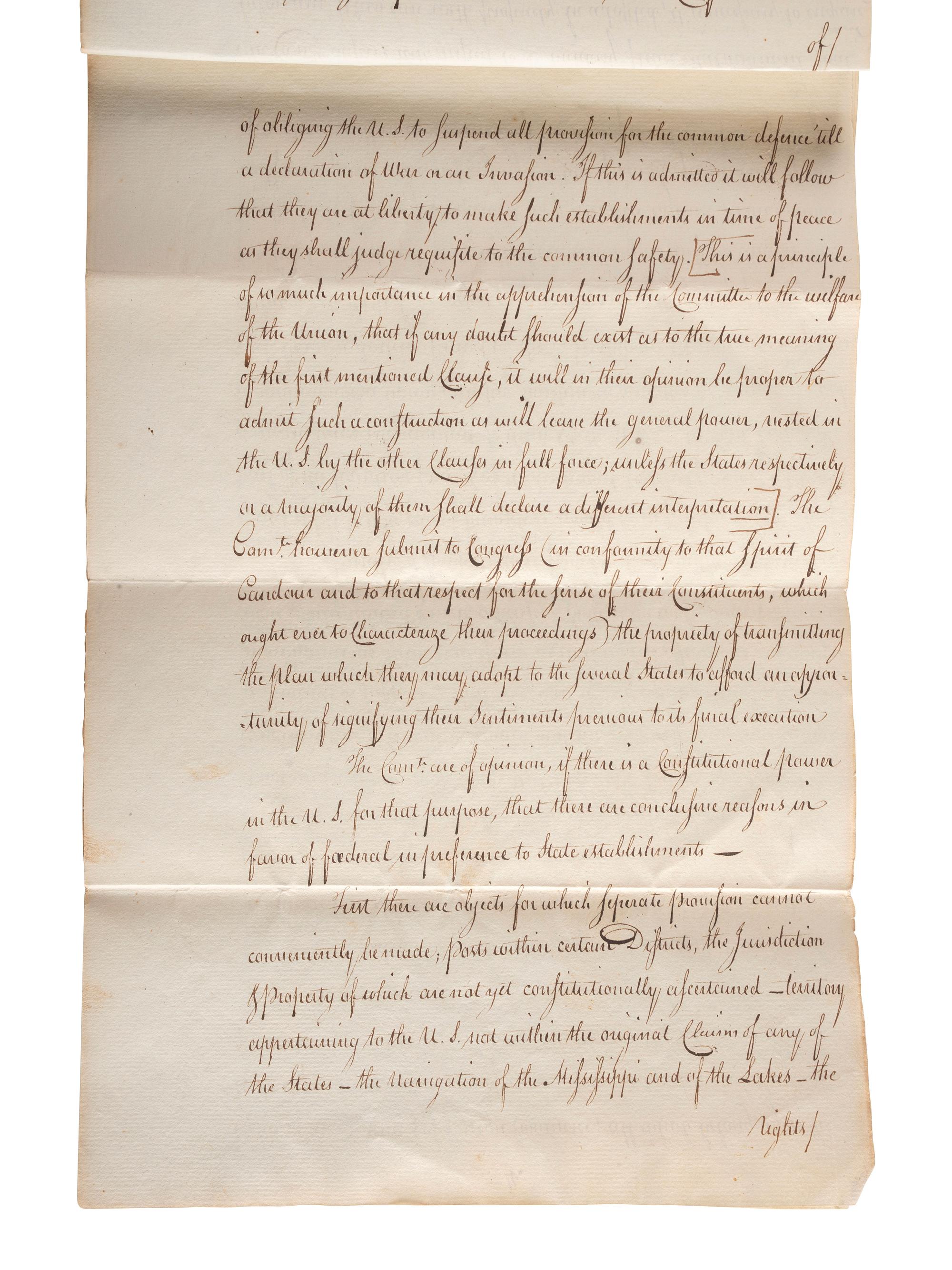 [CONTINENTAL CONGRESS] -- [HAMILTON, Alexander (1755-1804)]. [HOLTEN, Dr. Samuel (1738-1816).] Dr. Samuel Holten's personal copy of the Report of a Committee to the Continental Congress on a Military Peace Establishment, [1783].