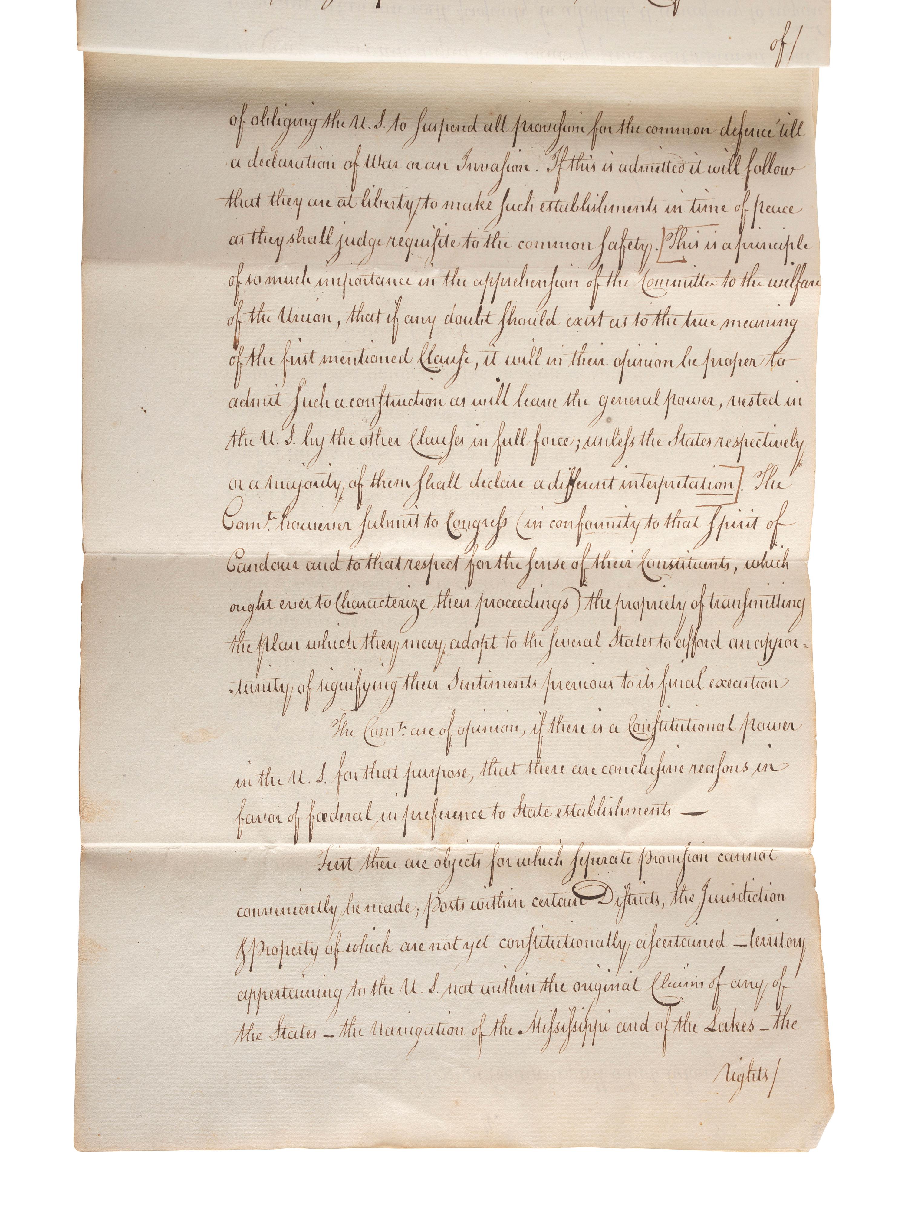 [CONTINENTAL CONGRESS] -- [HAMILTON, Alexander (1755-1804)]. [HOLTEN, Dr. Samuel (1738-1816).] Dr. Samuel Holten's personal copy of the Report of a Committee to the Continental Congress on a Military Peace Establishment, [1783].