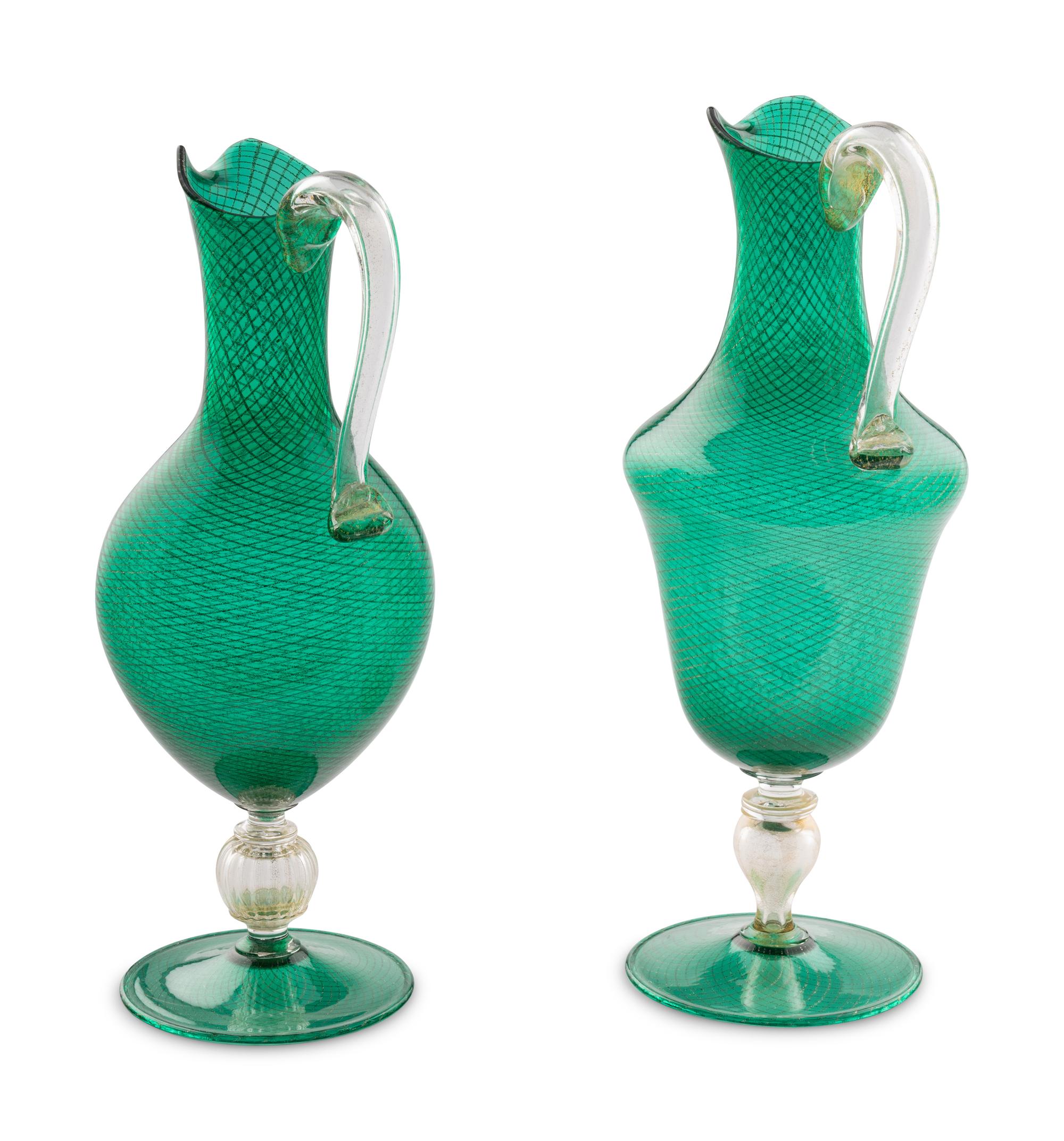 A Pair of Murano Hand Blown Glass Pitchers