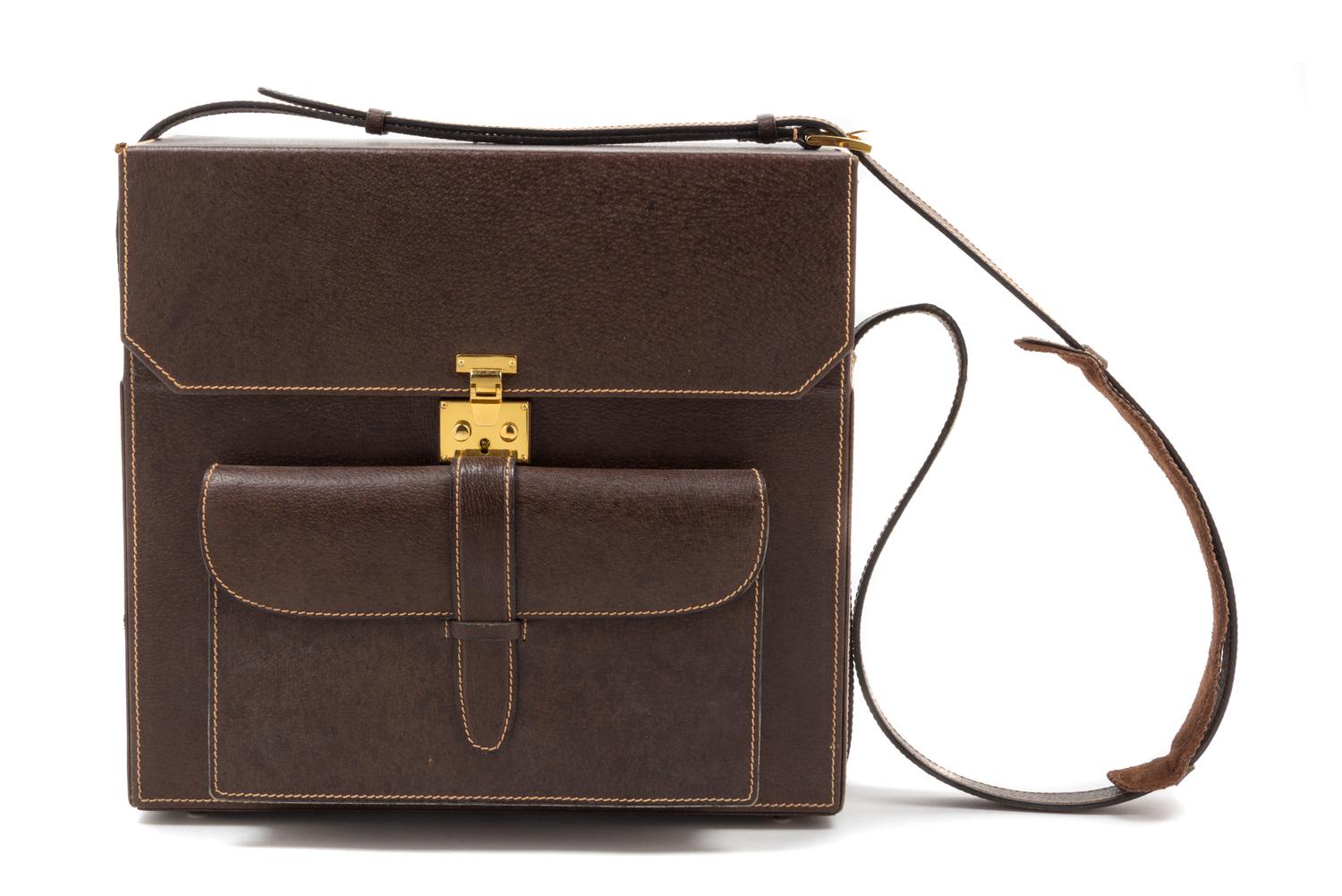 A Gucci Brown Leather Hardsided File Case, 13" x 12" x 5".