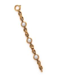 YELLOW GOLD, CULTURED MABE PEARL AND SAPPHIRE BRACELET
