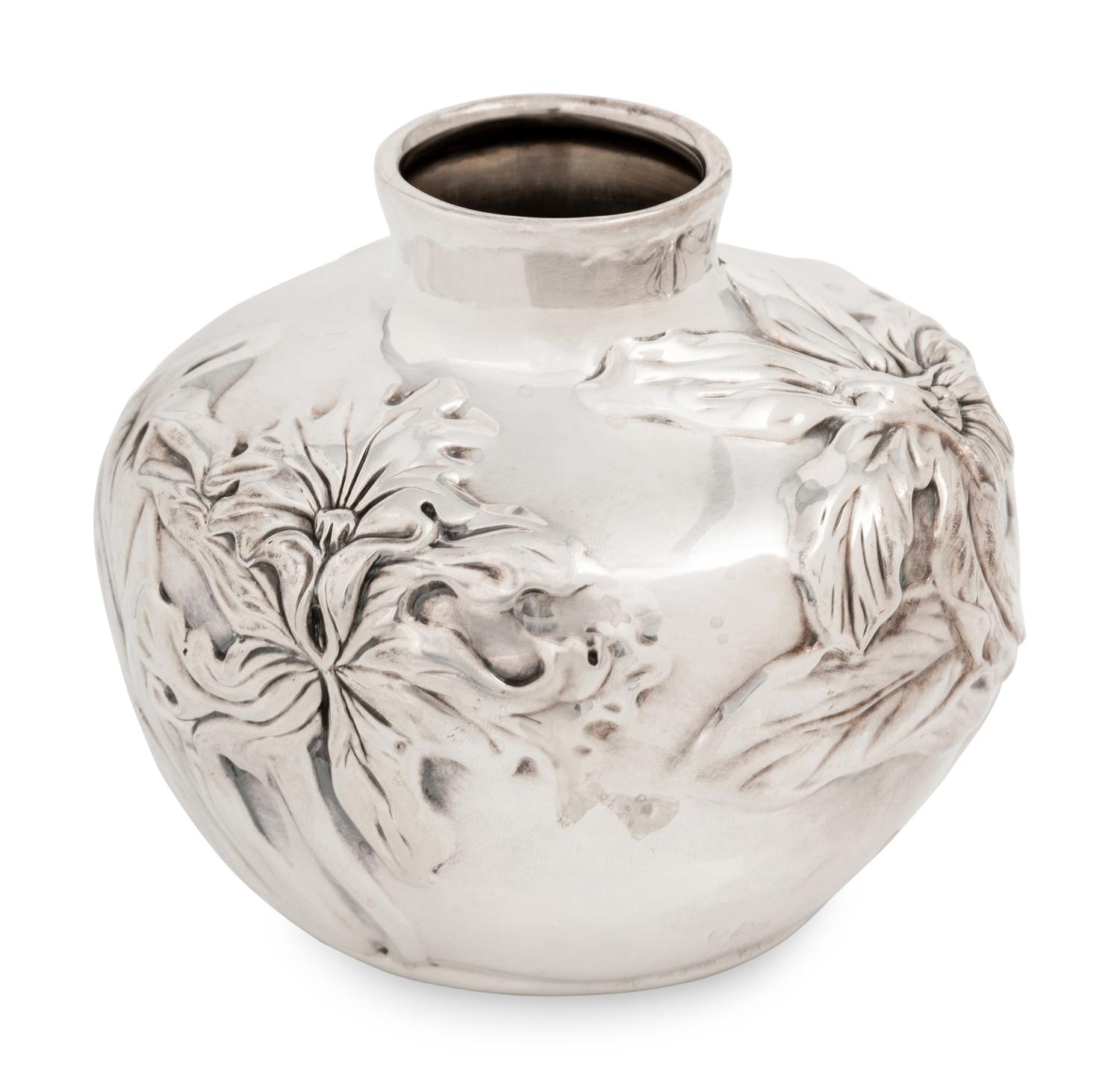 A Tiffany and Co. Silver Vase with Irises