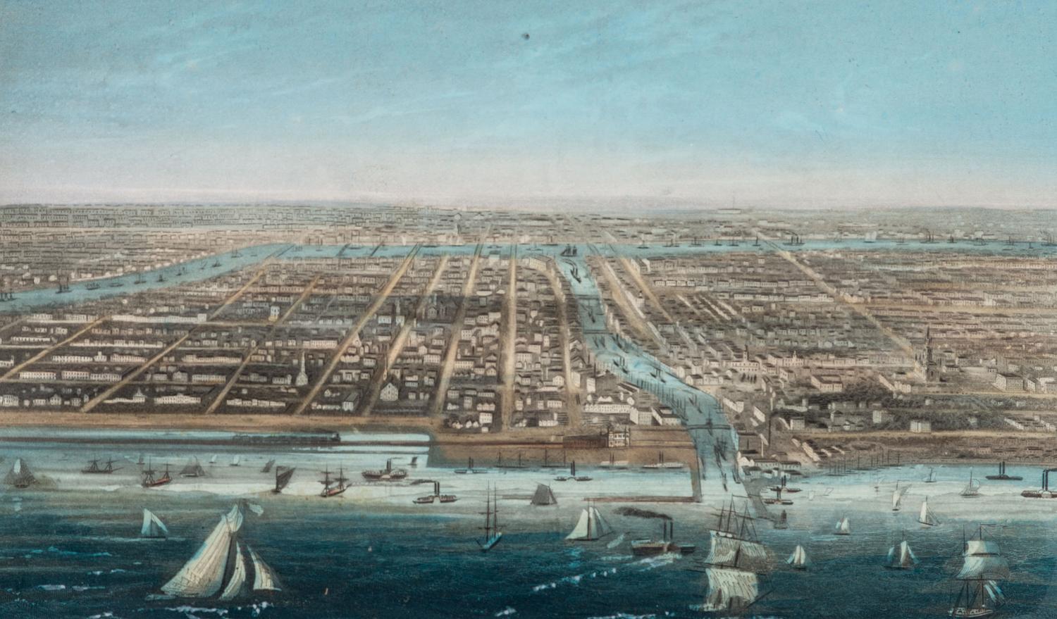[MAPS & ATLASES]. [MAGNUS, Charles (1826-1900)]. A group of 7 hand-color deluxe presentation city views, incl. San Francisco. [ With :] [BORNET, John]. [ City of Brooklyn ]. Hand-colored lithograph.