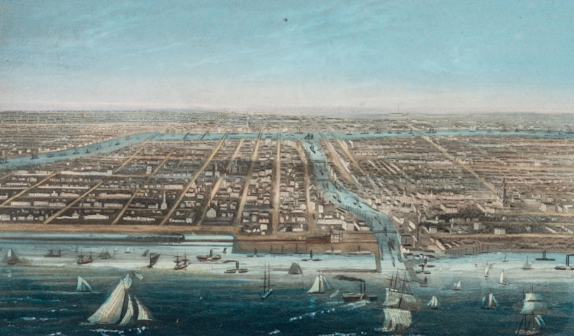 [MAPS & ATLASES]. [MAGNUS, Charles (1826-1900)]. A group of 7 hand-color deluxe presentation city views, incl. San Francisco. [ With :] [BORNET, John]. [ City of Brooklyn ]. Hand-colored lithograph.
