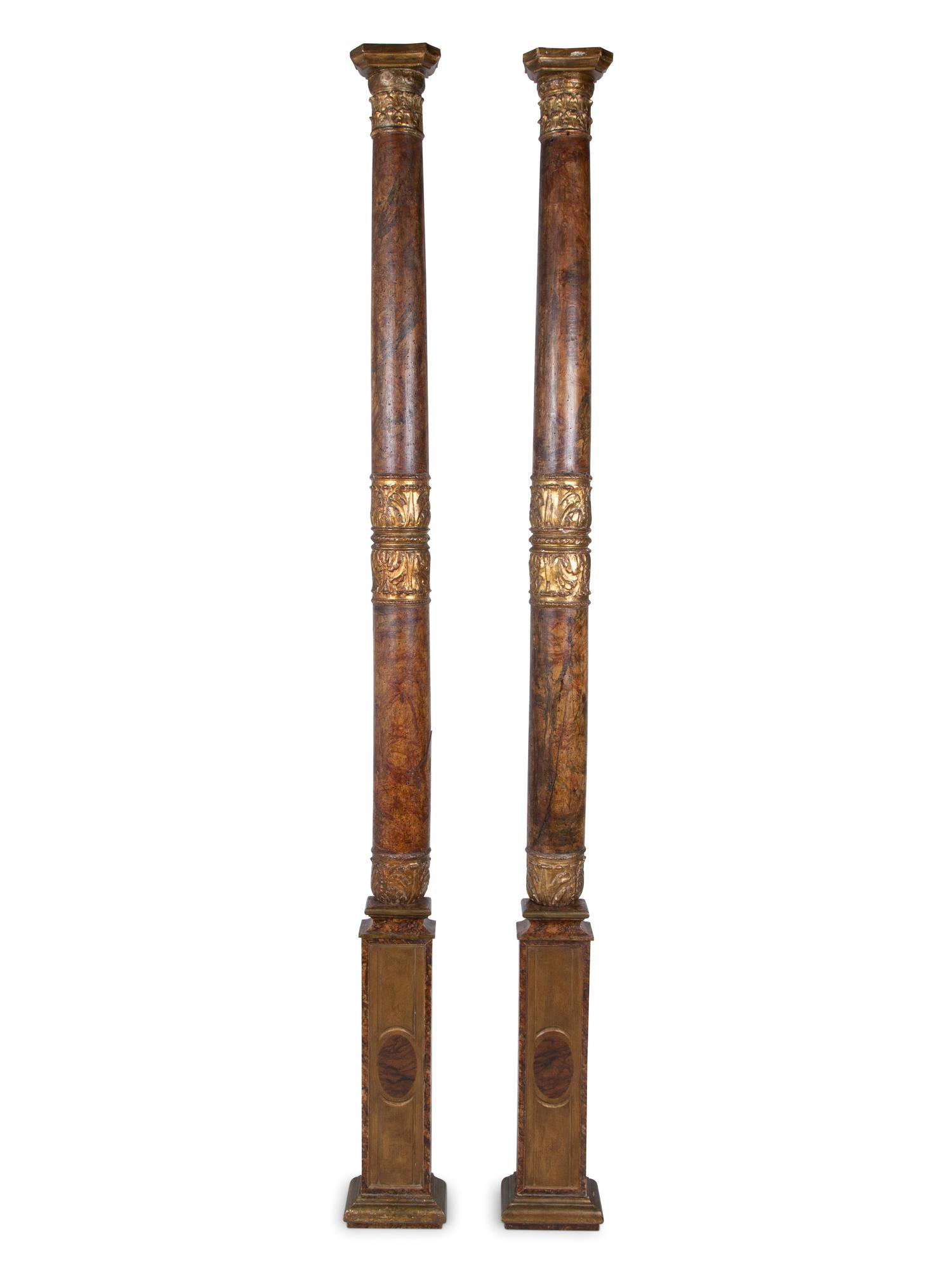 A Pair of Italian Painted and Parcel Gilt Pilasters — 18TH/19TH CENTURY