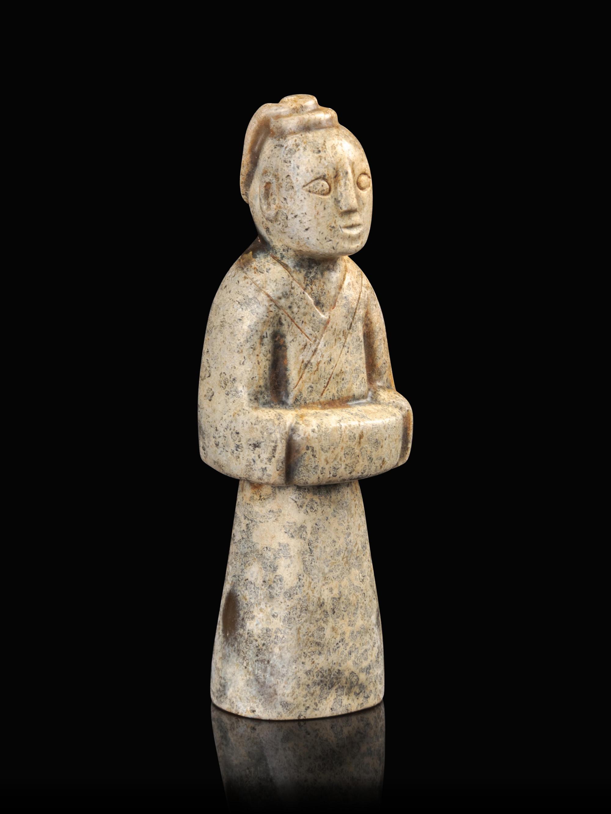 A Calcified Jade Figure of a Male Attendant