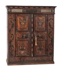 A Continental Carved and Paint Decorated Wardrobe