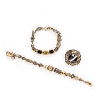 Two Low Karat Yellow Gold Slide Bracelets and a Mourning Brooch