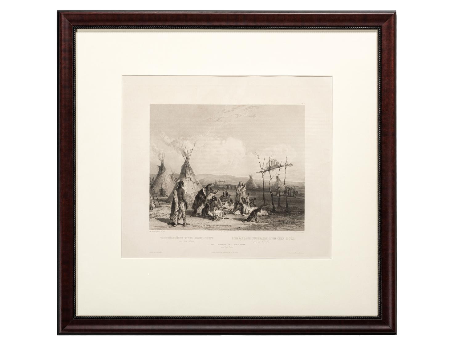 [NATIVE AMERICANS]. BODMER, Karl (1809-1893). ACKERMAN & Co., publisher. Funeral Scaffold of a Sioux Chief near Fort Pierre.