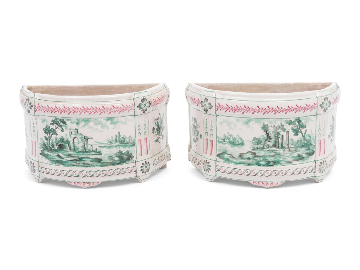A Pair of French Faience Cache Pots