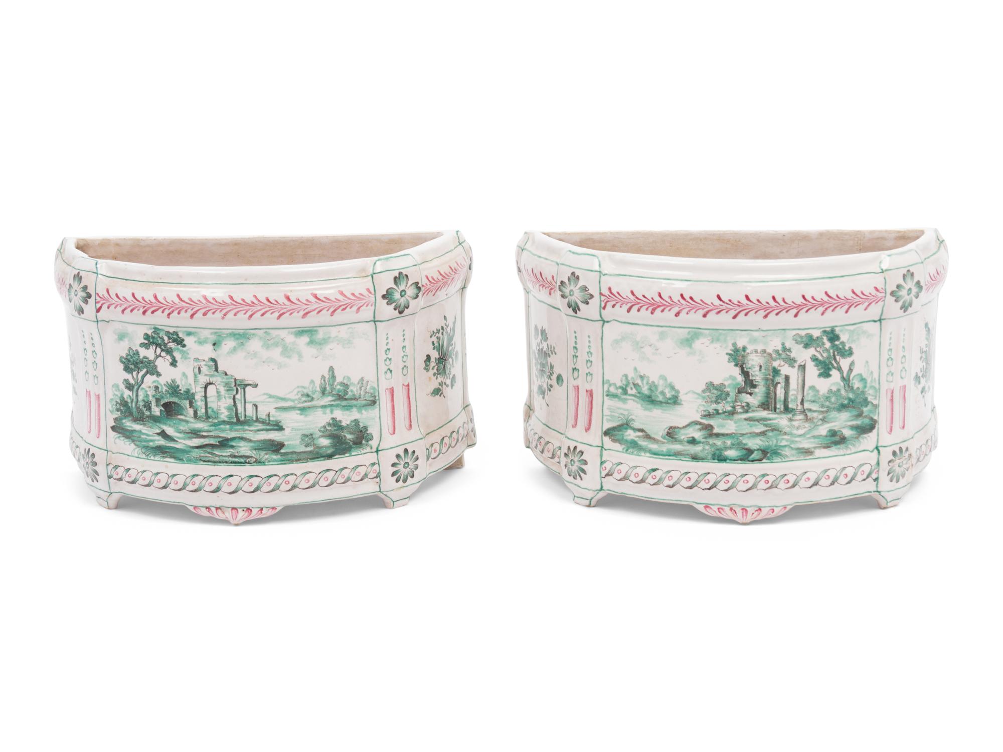 A Pair of French Faience Cache Pots