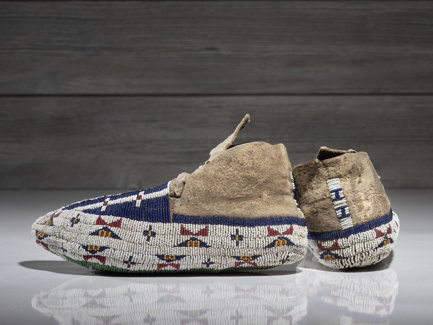 Cheyenne Fully Beaded Buffalo Hide Moccasins