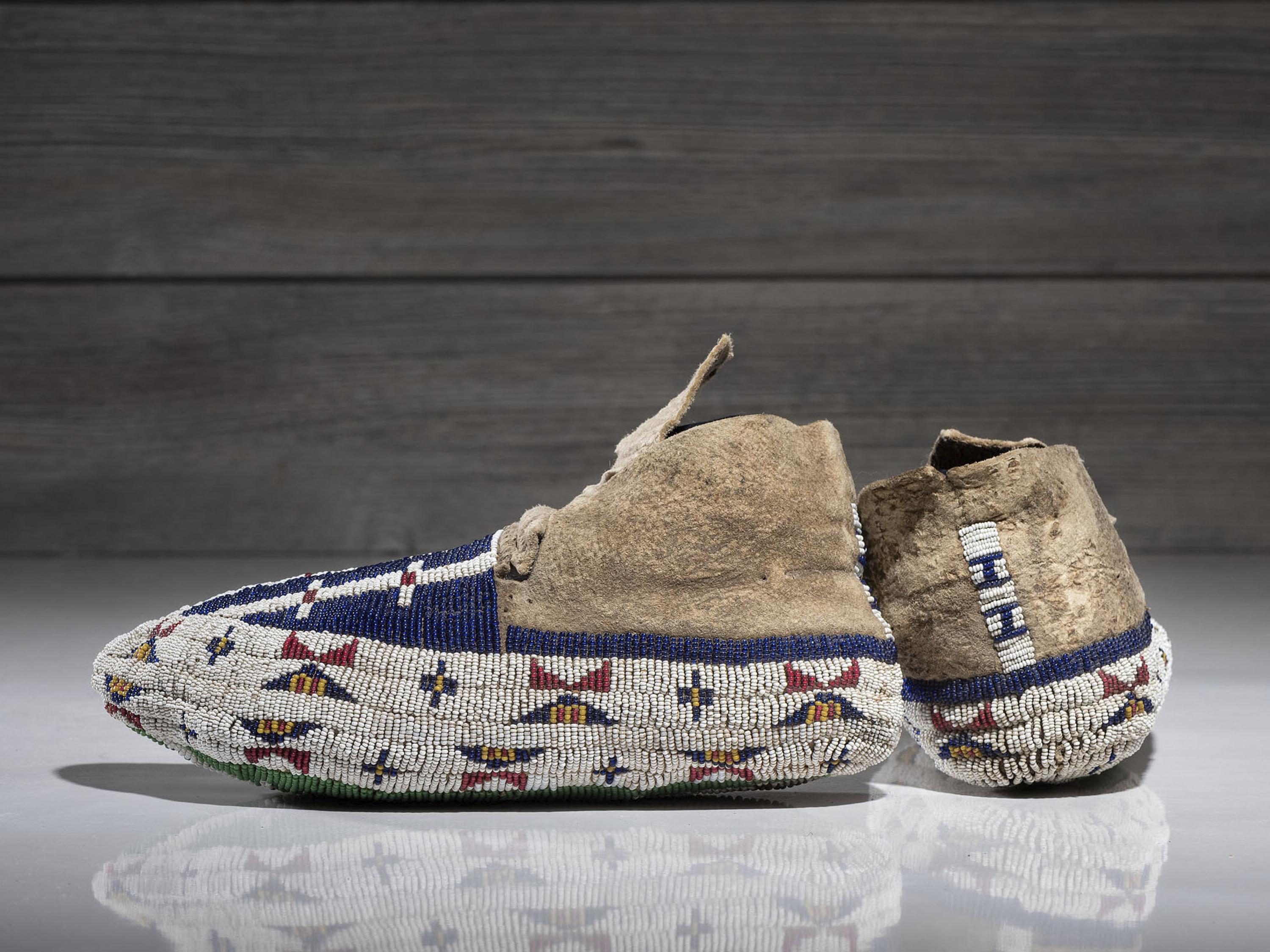 Cheyenne Fully Beaded Buffalo Hide Moccasins