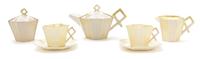 A Belleek Fan Tea Service, Width of teapot 8 1/2 inches.