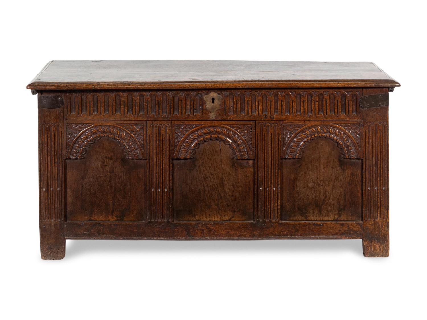 A Jacobean Carved Oak Blanket Chest