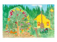 Untitled (Tree and House and Bird House)