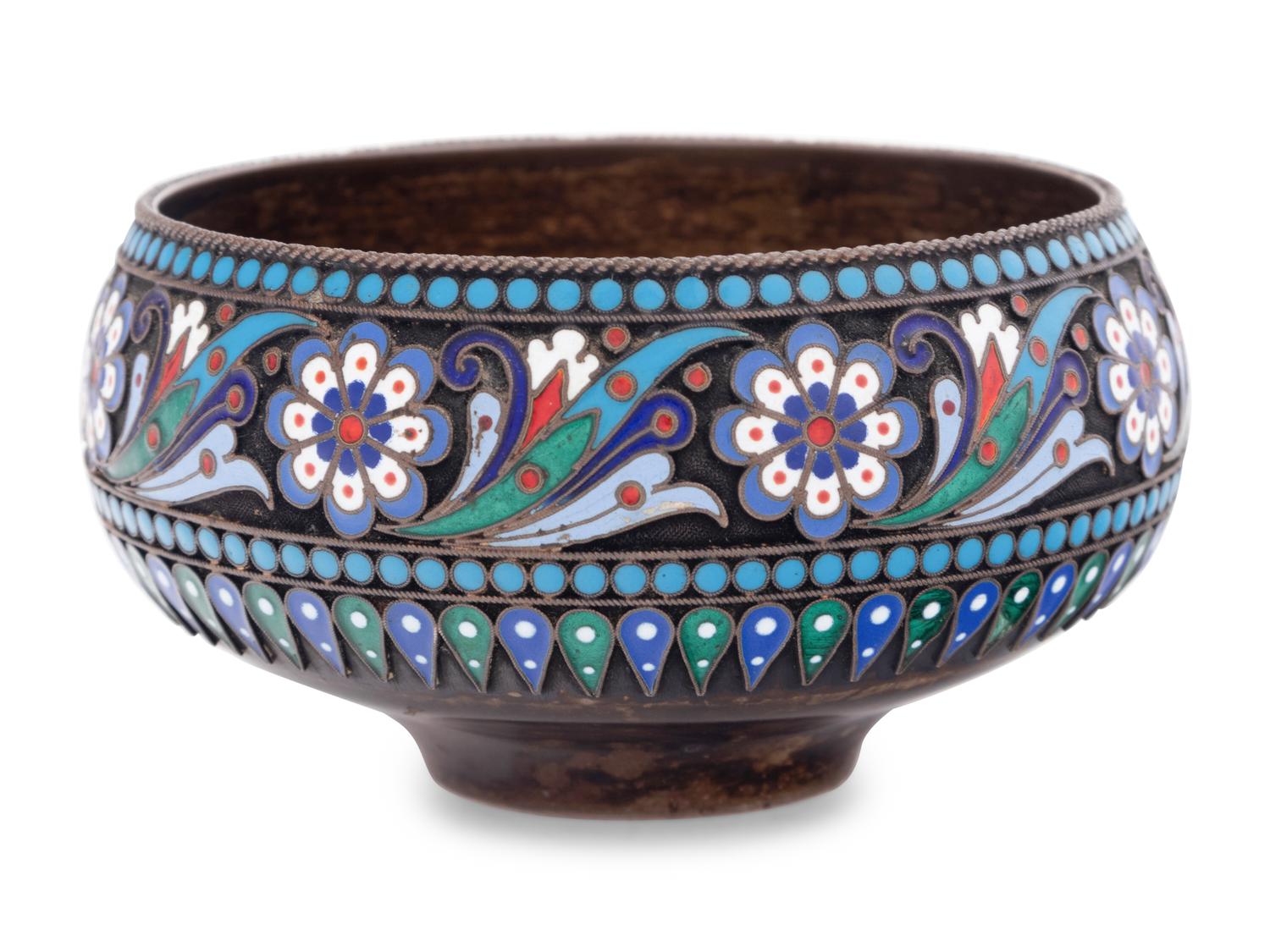 A Russian Silver and Enamel Sugar Bowl
