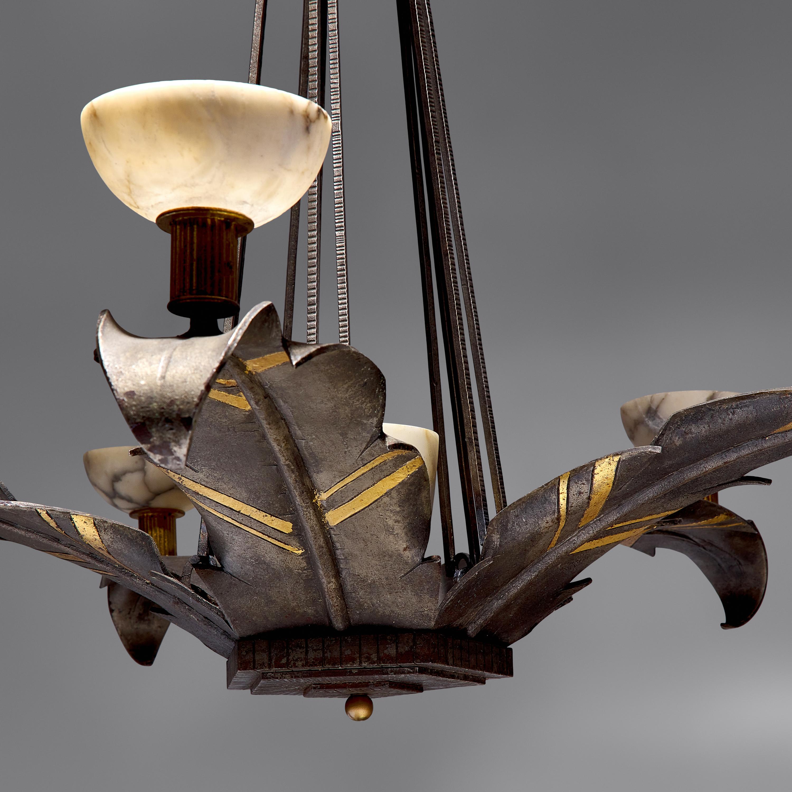 Michel Zadounaïsky (French/Russian, 1903-1983) — French Art Deco Five-Arm Chandelier, c. 1925
