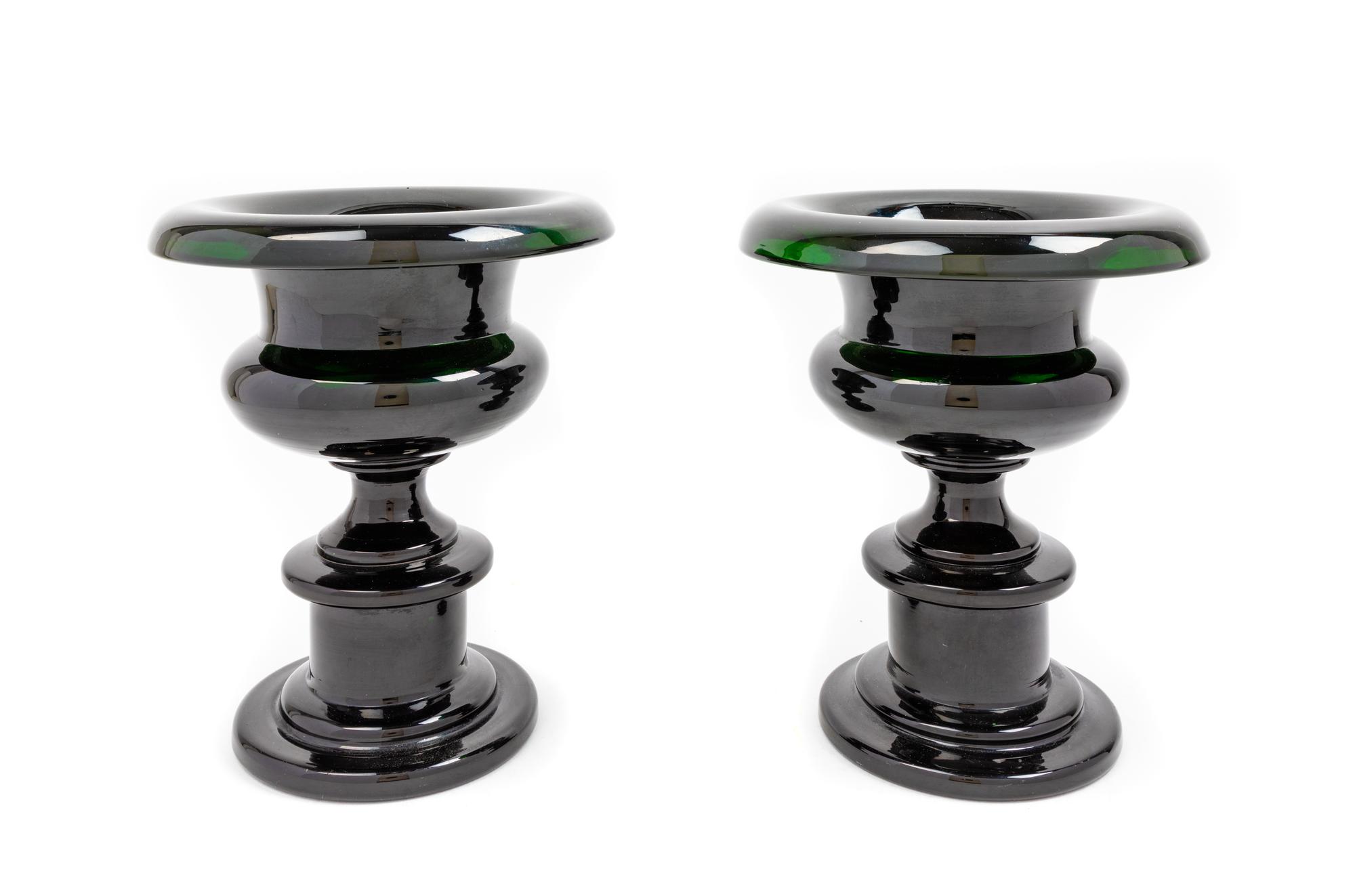 A Pair of Continental Green Glass Jardinieres