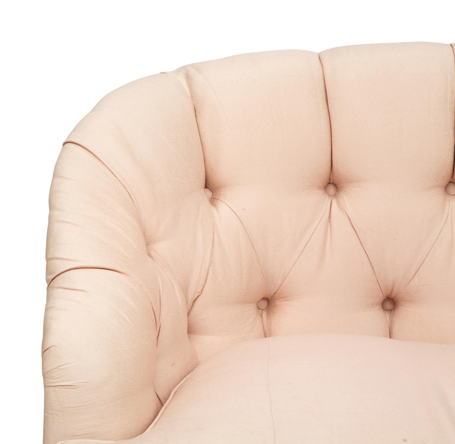 A Button-Tufted Silk Upholstered Settee