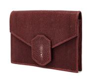 J.P. Renard Maroon Shagreen & Ostrich Clutch, 1980-90s