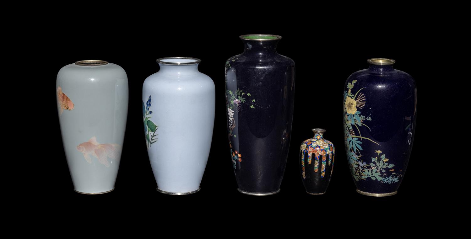 Five Japanese Cloisonné Enamel Vases