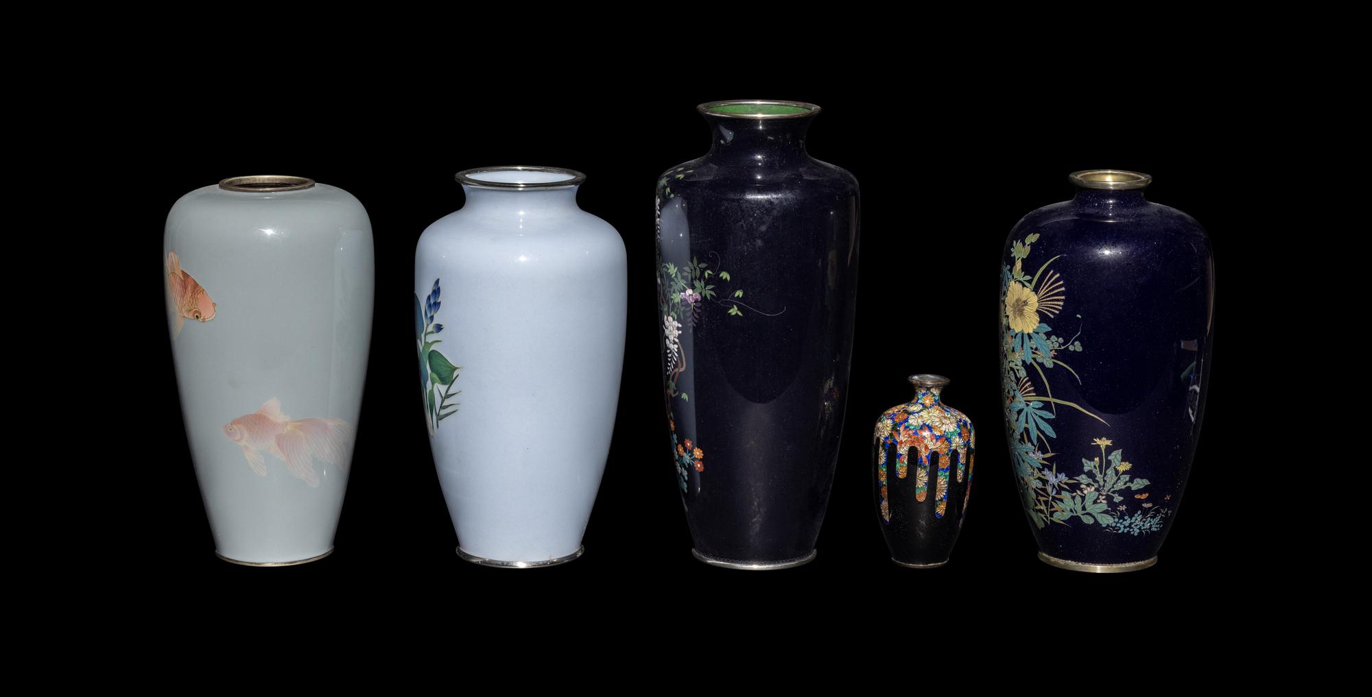 Five Japanese Cloisonné Enamel Vases