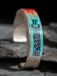 Sterling Silver Micro Mosaic Inlay Cuff Bracelet