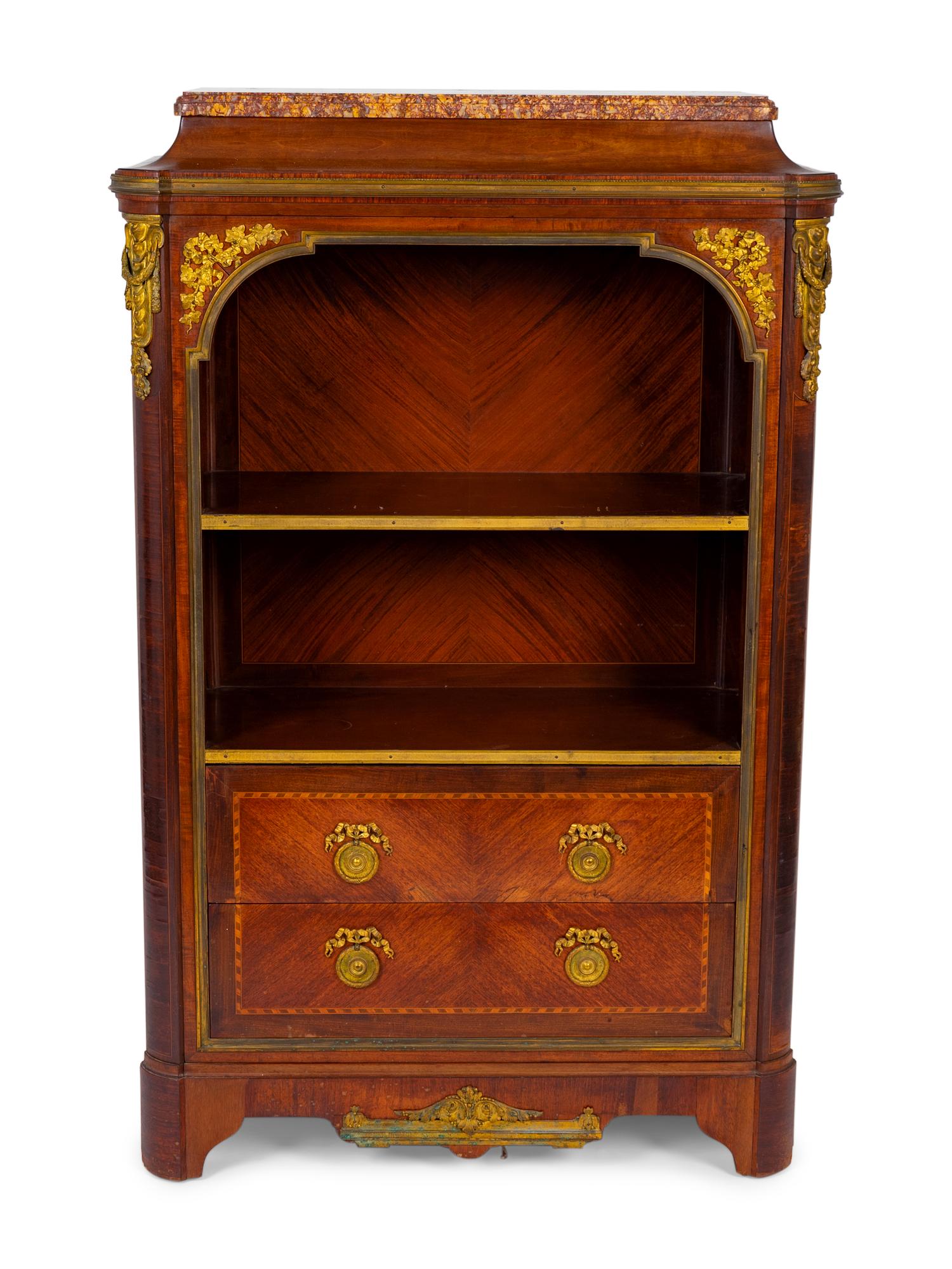 A French Empire Style Gilt Bronze Mounted Mahogany Marble Top Bibliotheque — 19TH CENTURY
