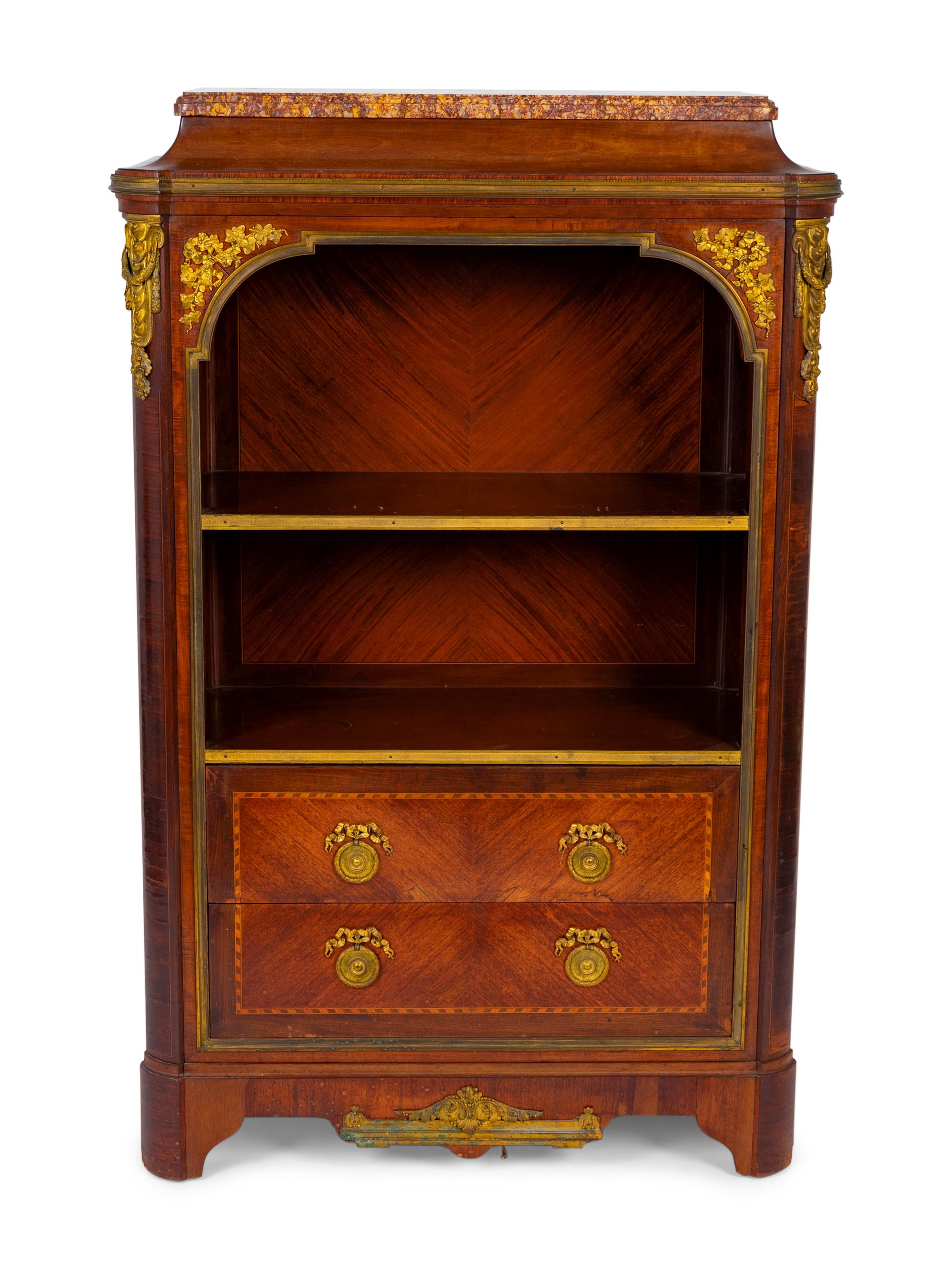 A French Empire Style Gilt Bronze Mounted Mahogany Marble Top Bibliotheque — 19TH CENTURY