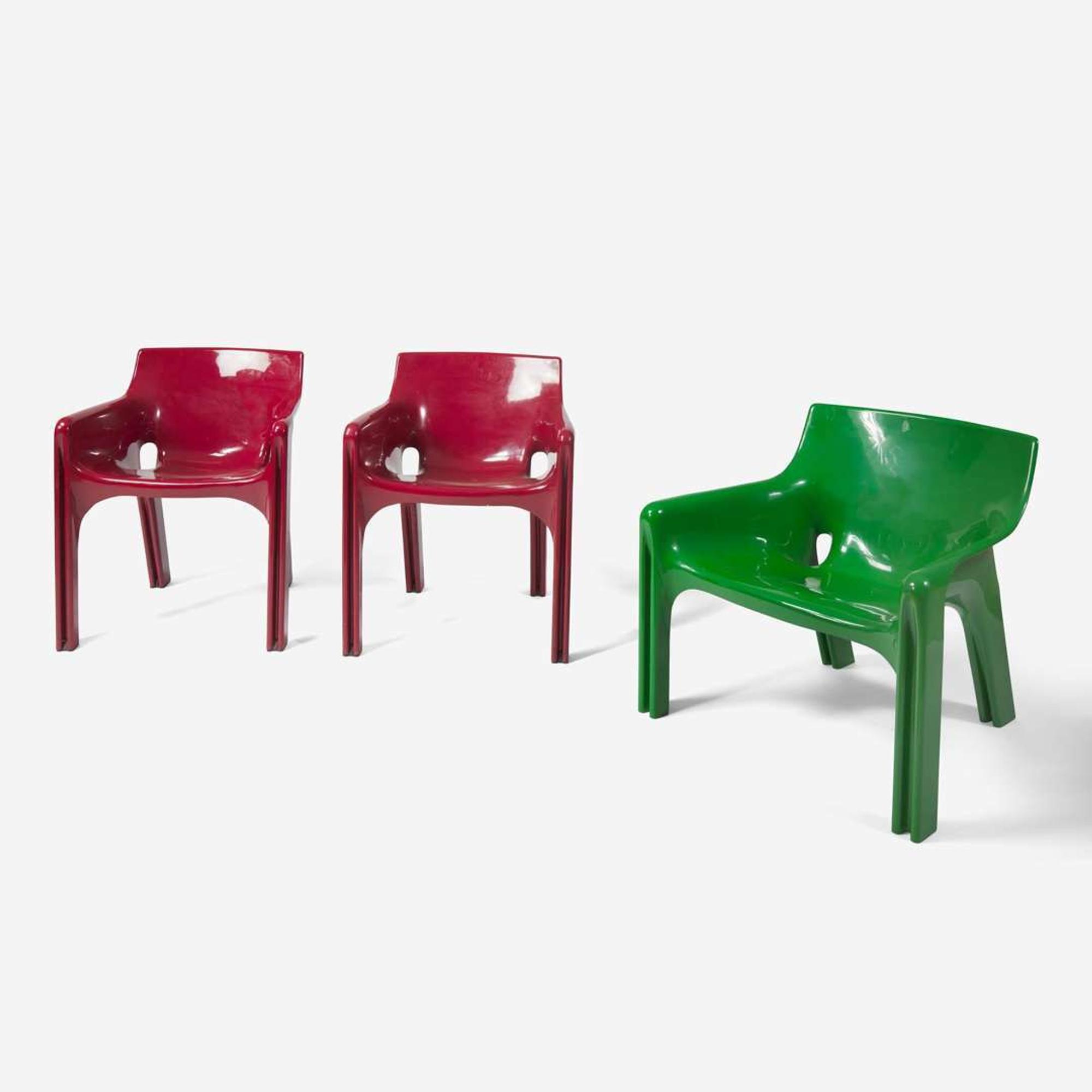 Vico Magistretti (Italian, 1920-2006) Two "Gaudi" Armchairs and a "Vicario" Lounge Chair, Artemide, Italy, designed 1970, the present lot early 1970s