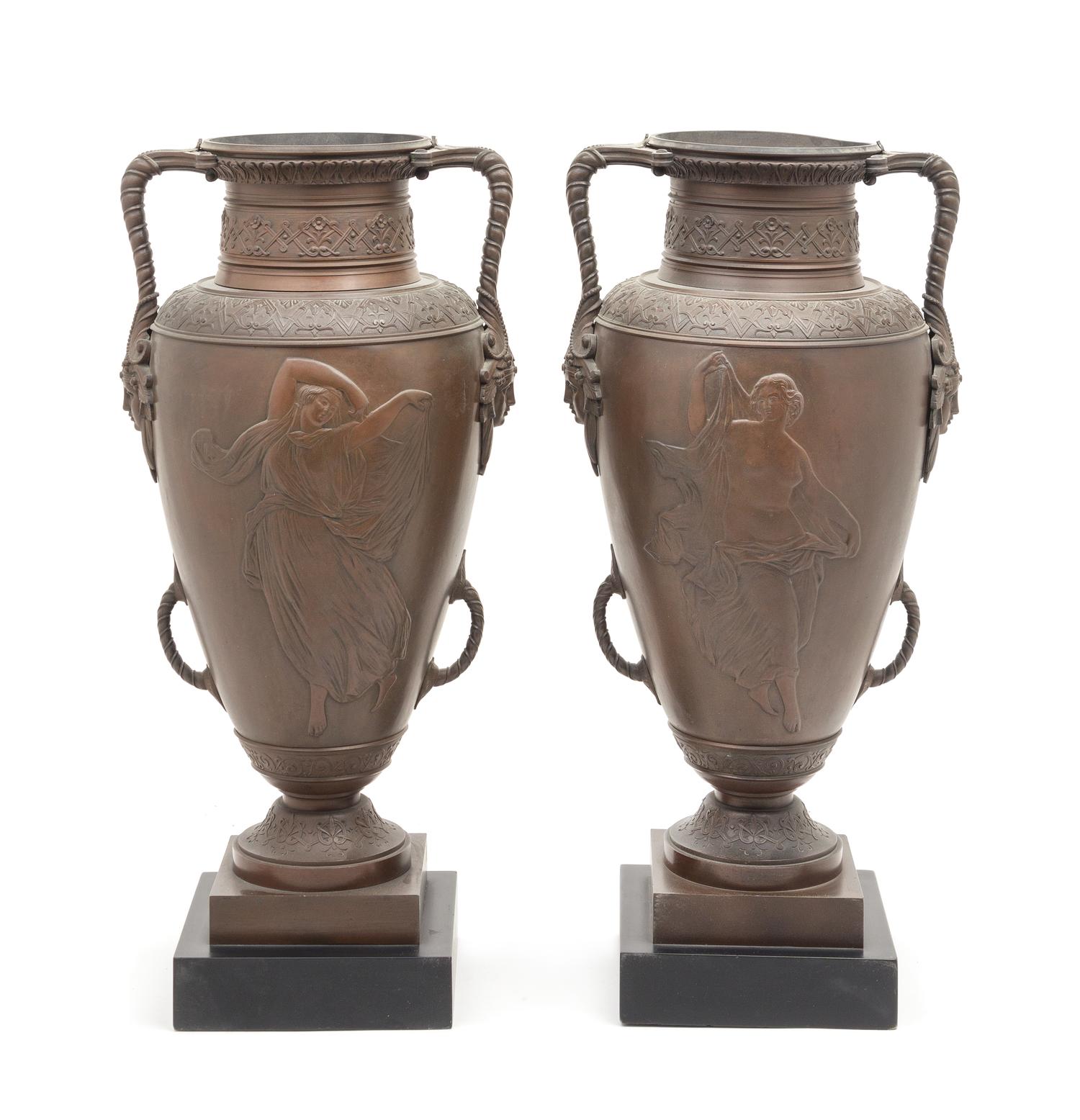 A Pair of Neoclassical Bronze Urns Height 18 3/4 inches. — FRANCE, 19TH CENTURY