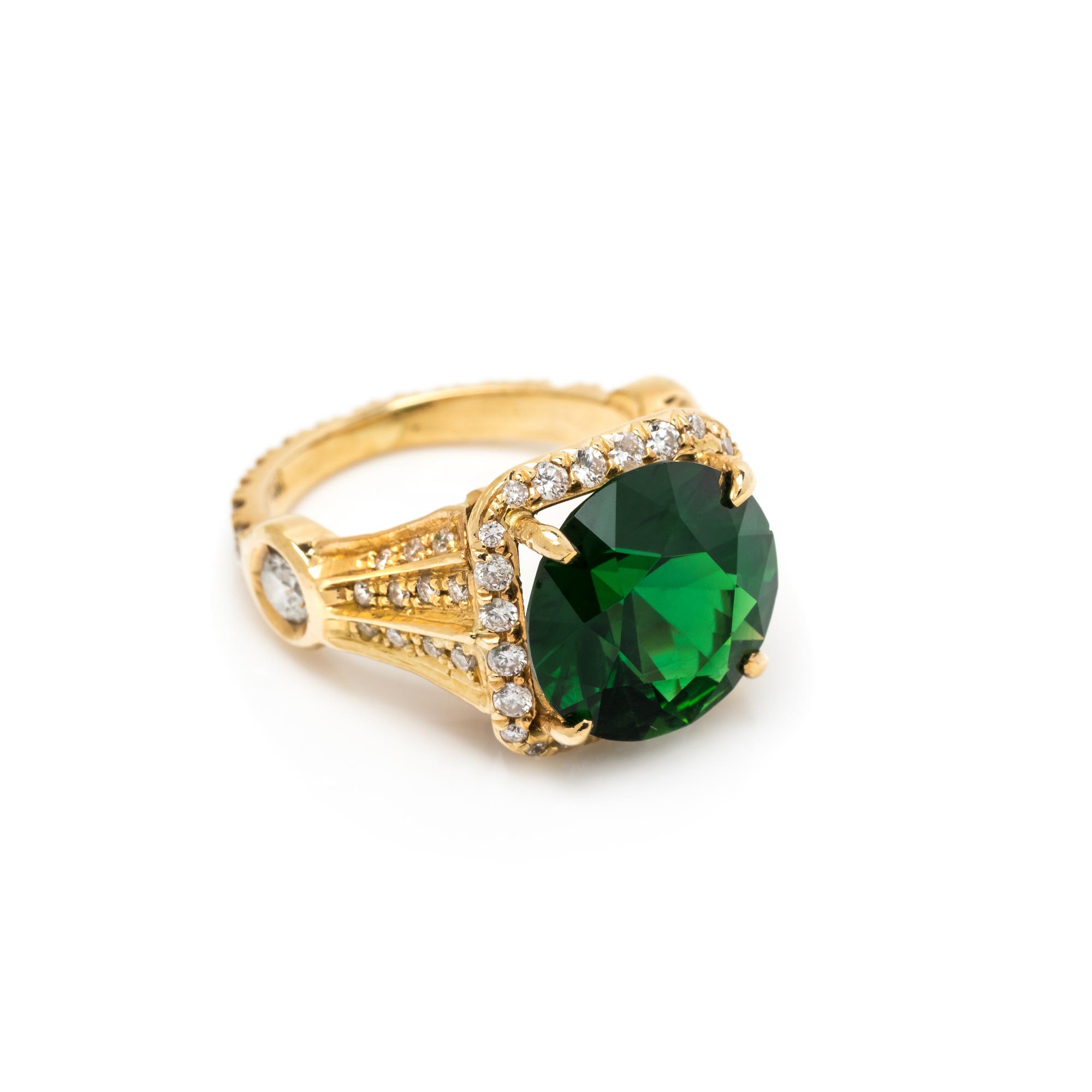 GREEN TOURMALINE AND DIAMOND RING