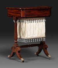 A Classical Figured Mahogany and Rosewood Veneered Sewing Table