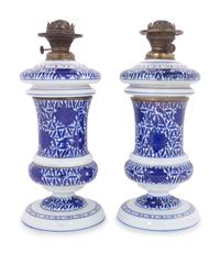 A Pair of Persian Market Opaline Glass Oil Lamps